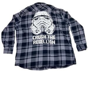 Disney Park Star Wars Button Up Shirt XL Plaid Flannel Crush the Rebellion